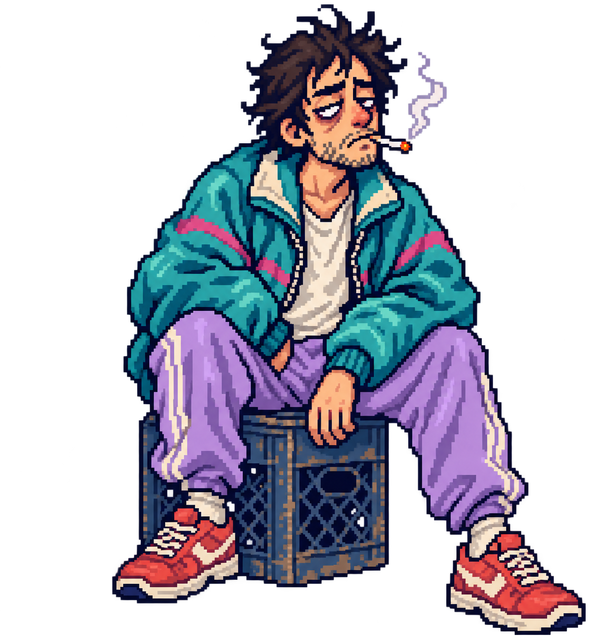 Crate Nate sitting on a milk crate